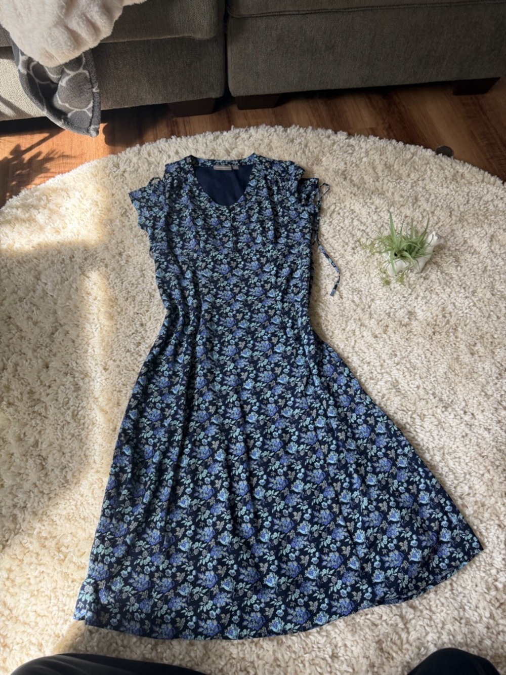 croft & barrow long sophisticated women’s spring Blue Floral Midi Dress - Picture 4 of 6